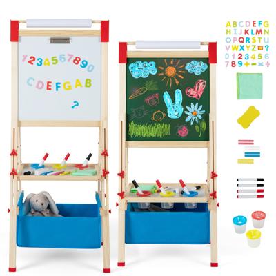 In Hoogte Verstelbare Houten Ezel voor Kinderen Dubbelzijdig Magnetisch Zwart-Witbord Vervangbare Papierrol Letter- en Cijfermagneten