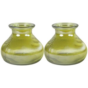 2x stuks Bloemenvaas - geel/transparant glas - H12 x D15 cm