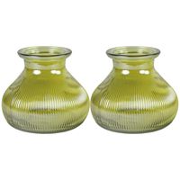 2x stuks Bloemenvaas - geel/transparant glas - H12 x D15 cm