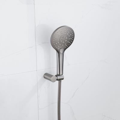 Fortifura Calvi Thermostatische badkraan met ronde handdouche, handdouchehouder en metalen doucheslang Geborsteld Gunmetal PVD SW799451/SW720568/SW720225/SW706207