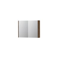 INK SPK1 Spiegelkast - 80x14x60cm - 2 deuren - dubbelzijdige Spiegel - schakelaar en stopcontact - eiken Massief eiken Chocolate 1110577