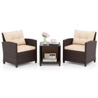 Tuinmeubelset incl. 2 Stoelen met Zitkussens & Tafel Rotan Balkonmeubels Tuin Loungeset Bruin