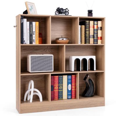 8-Vaks Boekenkast 3-Niveau Vrijstaande Opbergkast met 2 Anti-Kantelsets 100 cm Houten Displayplank voor Woonkamer Slaapkamer Kantoor