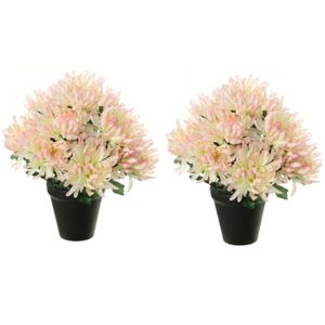 Kunstbloemen plant in pot - 2x - roze/wit tinten - 28 cm - Bloemenstuk ornament