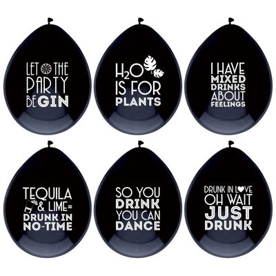 12x Ballonnen zwart met drank quotes feest ballonnen
