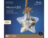 Lumineo Micro LED kerstster touw op batterij 20cm 40 lampjes - thumbnail