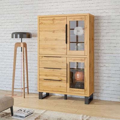 Home365 Vitrinekast Halmstad - 3-deurs incl. 3 lades - Wotan Eiken