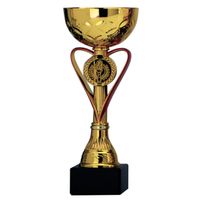 Trofee/prijs beker - goud - rood - hart - luxe beker - kunststof - 20 x 8 cm - sportprijs   - - thumbnail