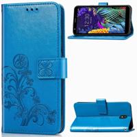 Voor LG K30 2019 4-blad clasp reliëf gesp mobiele telefoon bescherming lederen draagtas met Lanyard & kaartsleuf & portemonnee & beugel functie (blau
