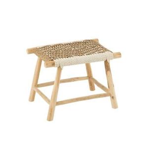 J-Line Poef Waverly Teak Hout|Zeegras Naturel|Wit