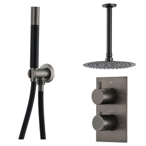 Regendouche set SaniClear Iron Pro | Inbouw | Thermostaatkraan | 2-weg | Rond | Gunmetal