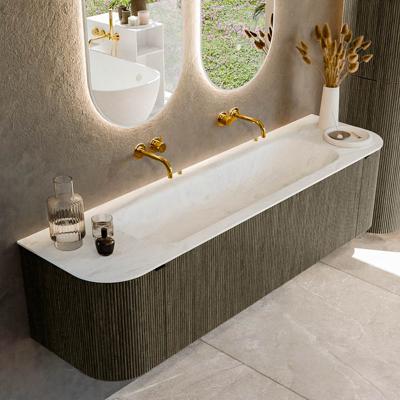Badmeubel Mondiaz Kurve-Dlux | 170 cm cm | Meubelkleur Shadow | Wastafelkleur Opalo | Solid surface | Wasbak midden spoelbak | Zonder kraangat(en)