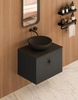 Muebles Costa badmeubel ribbelfront 60cm antraciet mat met zwart toppaneel en waskom - thumbnail