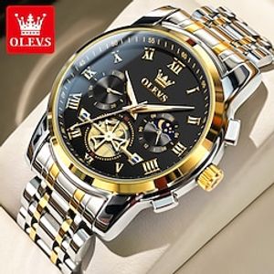OLEVS Heren Quartz horloges Modieus Vrijetijdshorloge Polshorloge Weergave maanfase Lichtgevend Kalender Chronograaf Roestvrij staal Horloge Lightinthebox