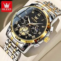 OLEVS Heren Quartz horloges Modieus Vrijetijdshorloge Polshorloge Weergave maanfase Lichtgevend Kalender Chronograaf Roestvrij staal Horloge Lightinthebox