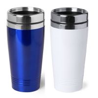 Set van 2x stuks Warmhoudbekers/warm houd bekers metallic wit en blauw 450 ml