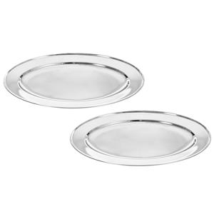 CM serveerschaal/dienblad - 2x - ovaal - zilver - RVS - 40 x 26 x 3 cm - party hapjes/catering schaa