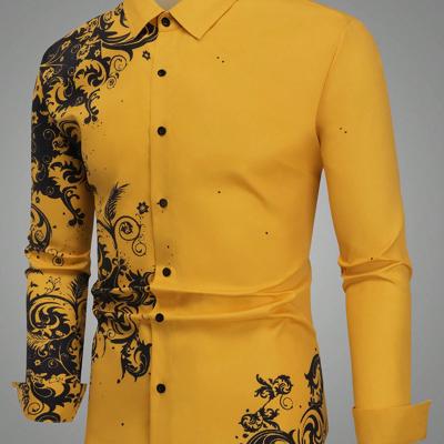 Bon&Bon LEGND Men's Yellow Floral Print Long Sleeve Casual Shirt Yellow / M