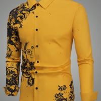 Bon&Bon LEGND Men's Yellow Floral Print Long Sleeve Casual Shirt Yellow / M