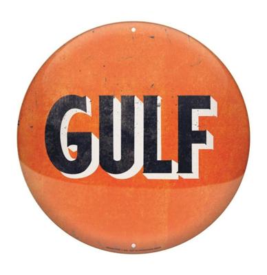 Gulf Vintage Logo Disc Metalen Wandbord met Reliëf 35 cm