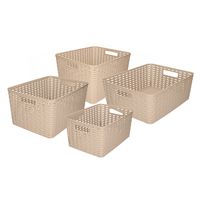 Set van 4x stuks opbergboxen/opbergmandjes rotan taupe kunststof