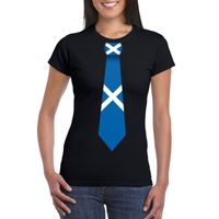 Zwart t-shirt met Schotland vlag stropdas dames - thumbnail