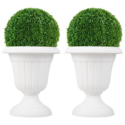 2 Stuks Plantenbakken Bloempotten Plantencontainers met Sokkelbasis en Afvoergat 46,5 cm Hoog Wit