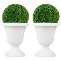 2 Stuks Plantenbakken Bloempotten Plantencontainers met Sokkelbasis en Afvoergat 46,5 cm Hoog Wit