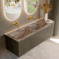 Badmeubel Mondiaz Kurve-Dlux | 145 cm | Meubelkleur Shadow | Wastafelkleur Sombra | Solid surface | Dubbel / Links spoelbak | Zonder kraangat(en)