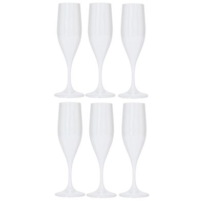 Champagneglas - 6x - wit - kunststof - 150 ml - herbruikbaar