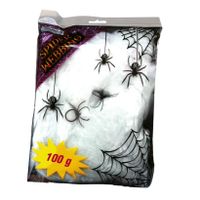 Fiestas Decoratie spinnenweb/spinrag met spinnen - 100 gram - wit - Halloween/horror versiering   -