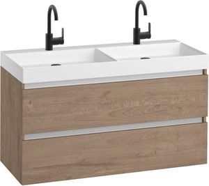 Saqu Gaia voorgemonteerd badmeubel met aluminium greeplijst incl. wastafel 120,7x51,6cm toffee