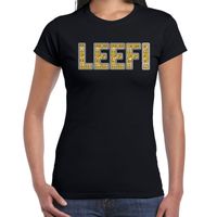 Fun LEEF t-shirt met goudkleurige print zwart voor dames 2XL  -