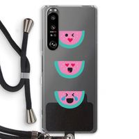 Smiley watermeloen: Sony Xperia 1 III Transparant Hoesje met koord