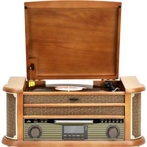 Reflexion HIF2002DAB Retro-stereoset DAB+, FM, CD, Cassette, Platenspeler, Bluetooth, USB Behuizing van echt hout, Opnamefunctie, Incl. afstandsbediening 2 x