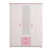 Leen Bakker - Kledingkast Kast Kiki - Wit/roze 181x136x56 Cm - Spaanplaat - Wit#Roze - 56.4x135.7x181 Cm
