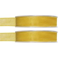 2x Gele organzalint rollen 1,5 cm x 20 meter cadeaulint verpakkingsmateriaal - Cadeaulinten