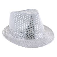 Funny Fashion Carnaval verkleed Trilby hoedje met glitter pailletten - zilver - heren/dames   - - thumbnail