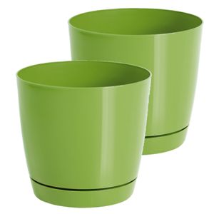 Set van 2x stuks plantenpotten/bloempotten kunststof glanzend kiwi groen dia 15.5 x hoogte 14 cm