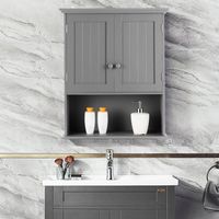 Badkamer Wandkast Houten Hangend Kast met Deuren & Planken Multifunctioneel Opberg Kast voor Badkamer Keuken Slaapkamer Grijs