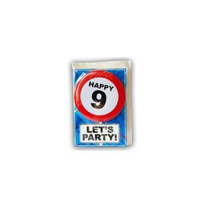 Happy Birthday kaart met button 9 jaar