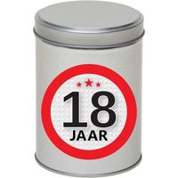 Cadeau/kado zilver rond blik 18 jaar 13 cm - thumbnail