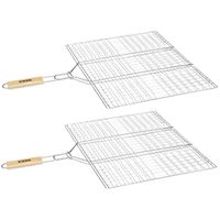 BBQ/barbecue hamburger grill klem met houten handvat 40 x 50 cm