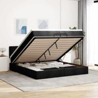 Ottoman bed met matrassen en LED's 200x200cm stof zwart