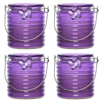 Citronella windlicht met kaars - 10x - paars - 20 branduren - citrusgeur