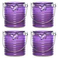 Citronella windlicht met kaars - 10x - paars - 20 branduren - citrusgeur