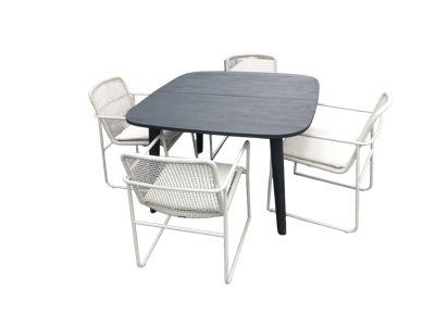Set van Lennon tafel 120x120x76 cm charcoal en 4 Mira stoelen wit/taupe incl. kussen - Yoi