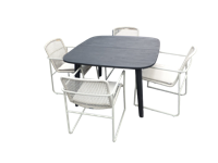 Set van Lennon tafel 120x120x76 cm charcoal en 4 Mira stoelen wit/taupe incl. kussen - Yoi Set van Lennon tafel 120x120x76 cm charcoal en 4 Mira stoelen wit/taupe incl. kussen - Yoi