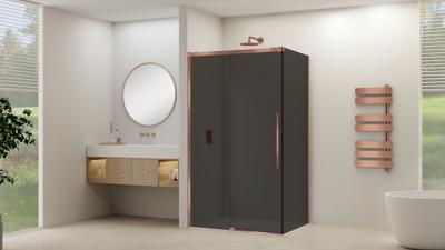 Schuifdeur Van Rijn Products ST09 Voor Hoekcabine 180x200 cm 8 mm Rookglas Softclose Incl. Beslag en Greep Geborsteld Koper