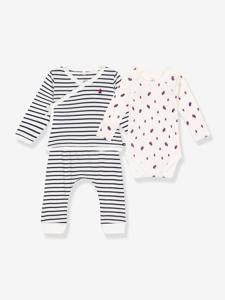 3-delige babyset PETIT BATEAU blauw, gestreept